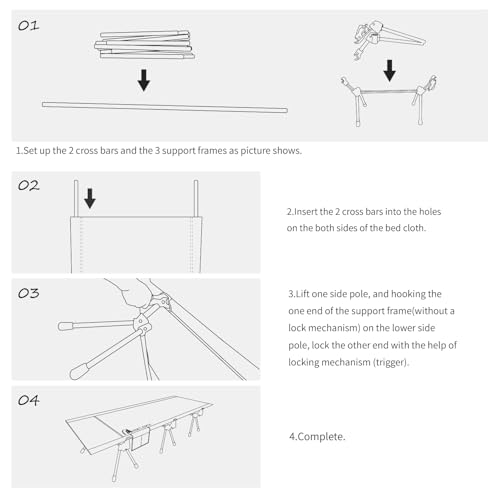 Height Adjustable Camping Cot Black I367