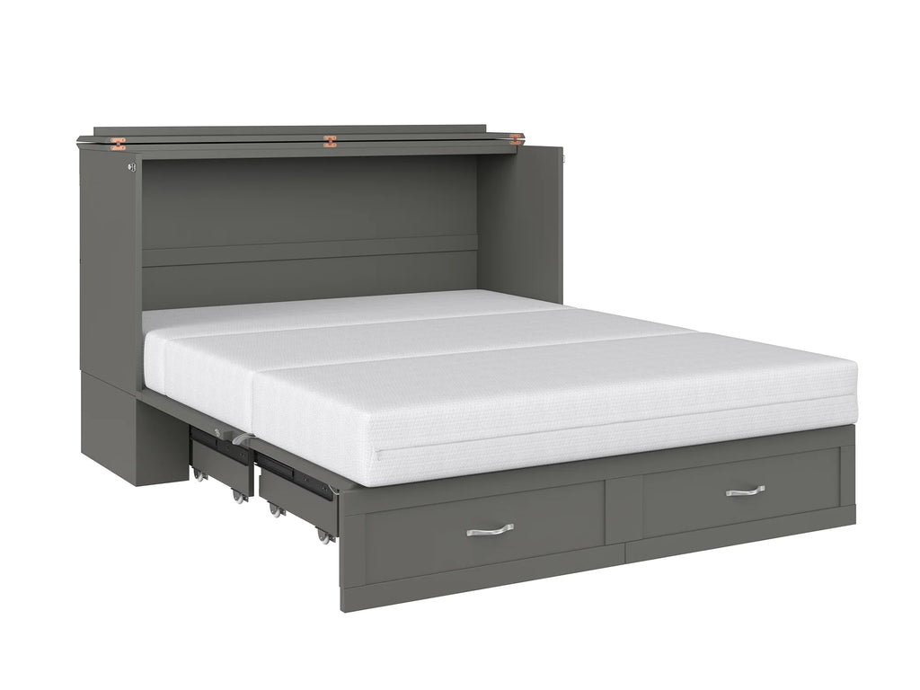 Queen Solid Wood Murphy Bed Chest with Mattress Y289