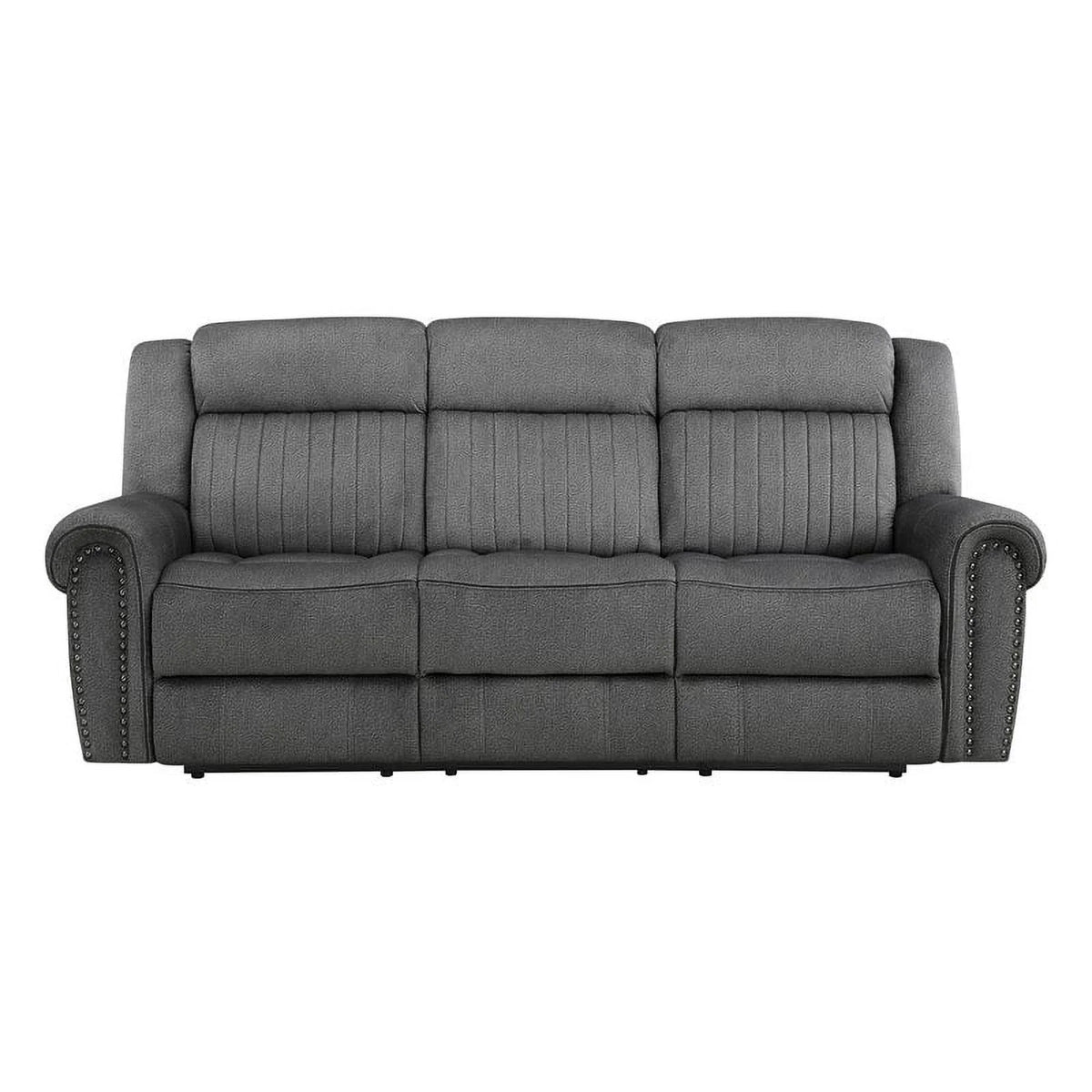 Charcoal Wood Microfiber Double Reclining Sofa F71421