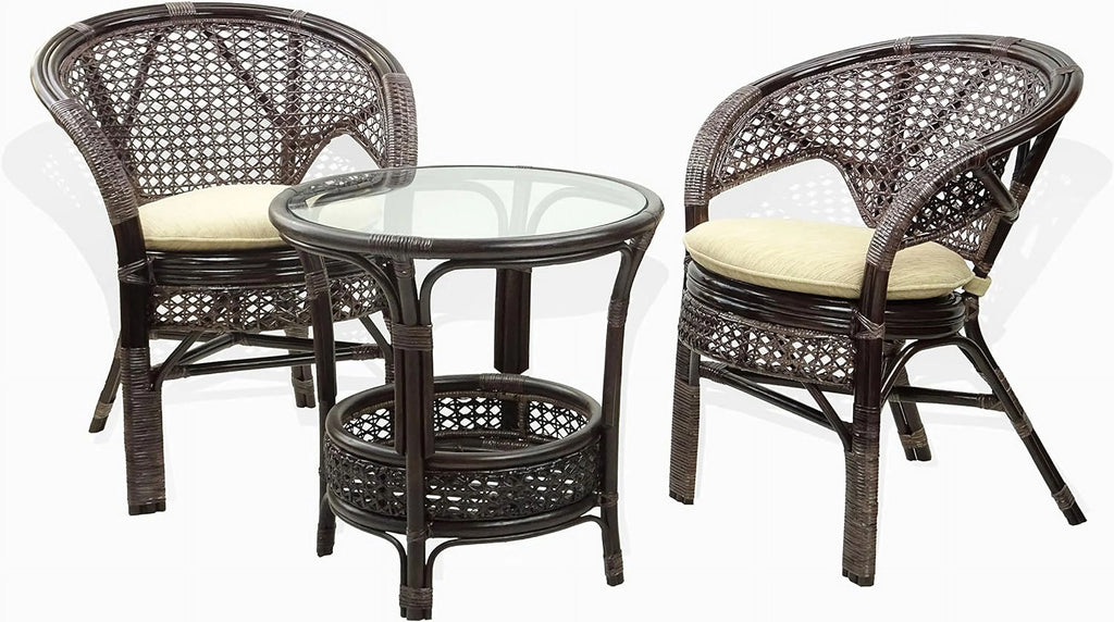 Round Rattan Wicker Coffee Table with Glass Top F892