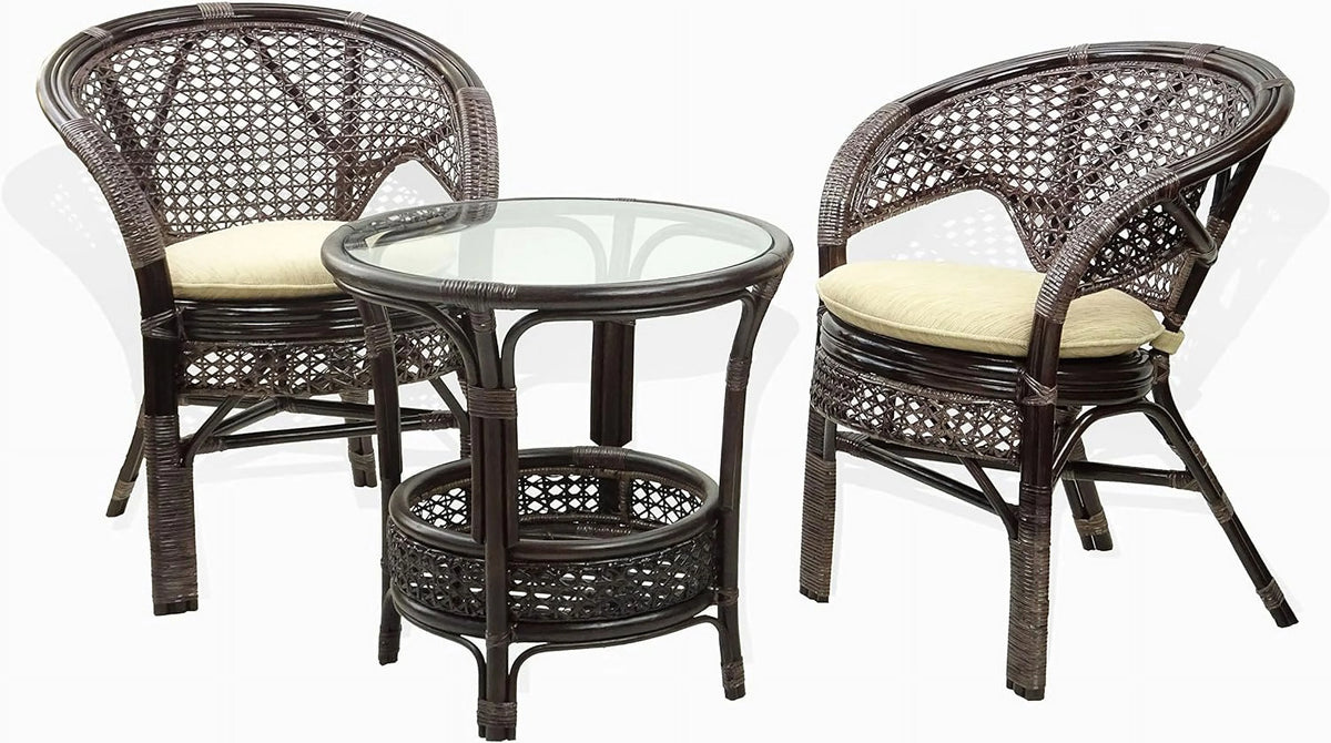 Round Rattan Wicker Coffee Table with Glass Top F892