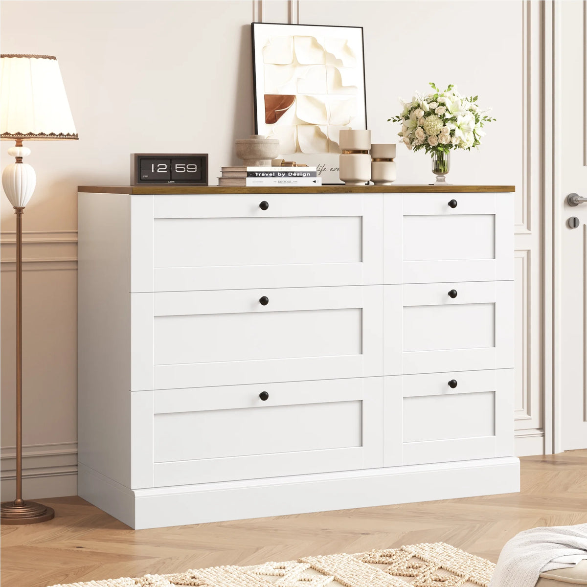 White 6 Drawer Wood Double Dresser C41937