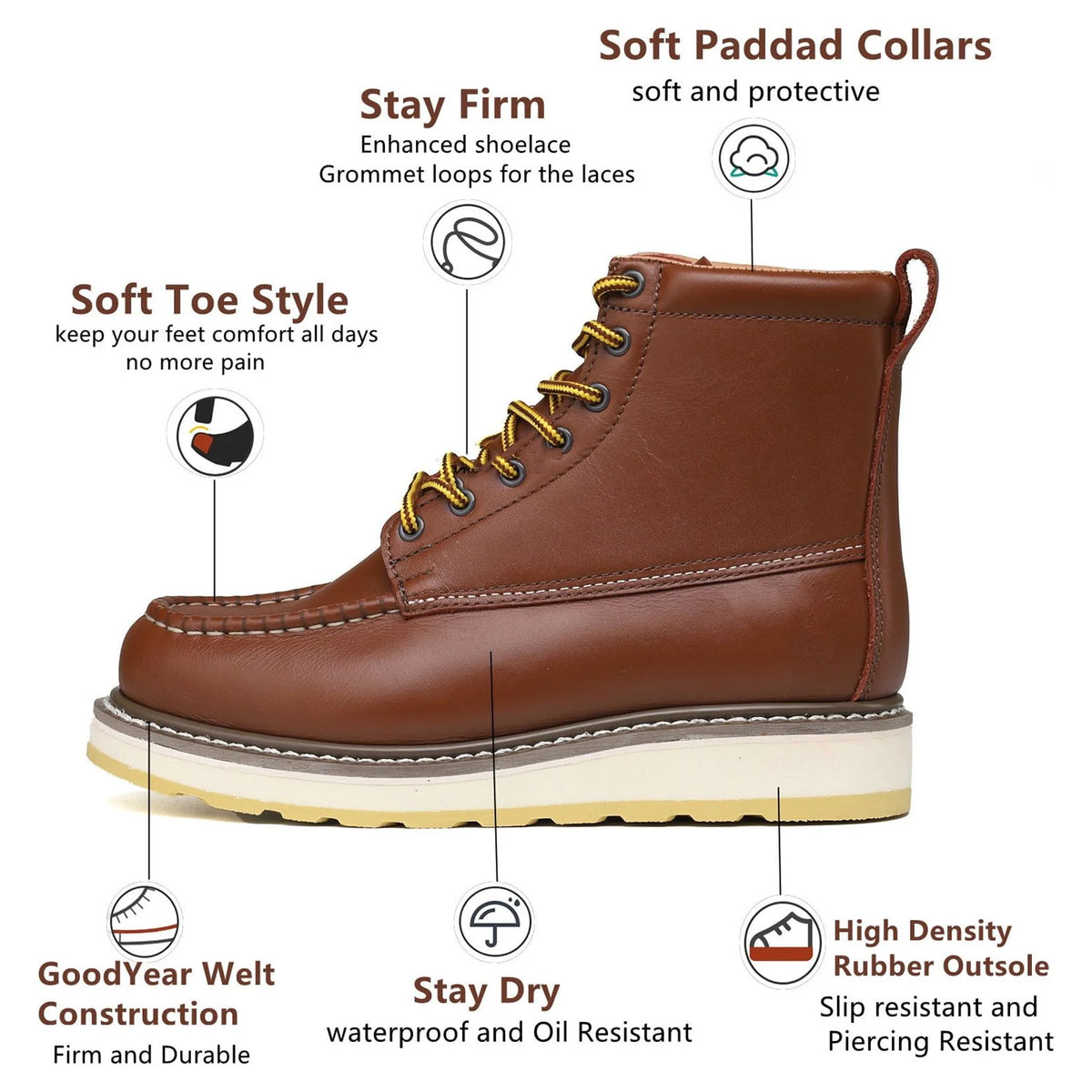 6'' Leather Soft Toe Work Boots G923