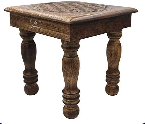 Solid Mango Wood Carved Puja Altar Meditation Table B6873