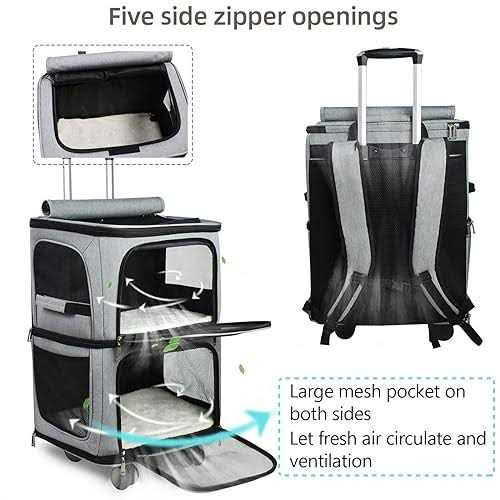 Double-Compartment Pet Carrier Backpack with Wheels W77797