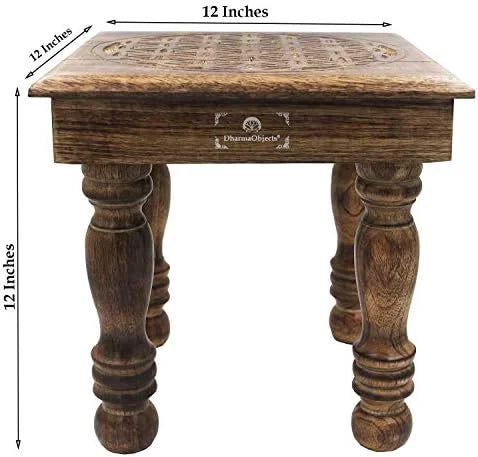 Solid Mango Wood Carved Puja Altar Meditation Table B6873
