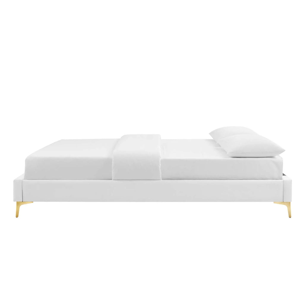 King Size White Velvet Platform Bed Frame I8166