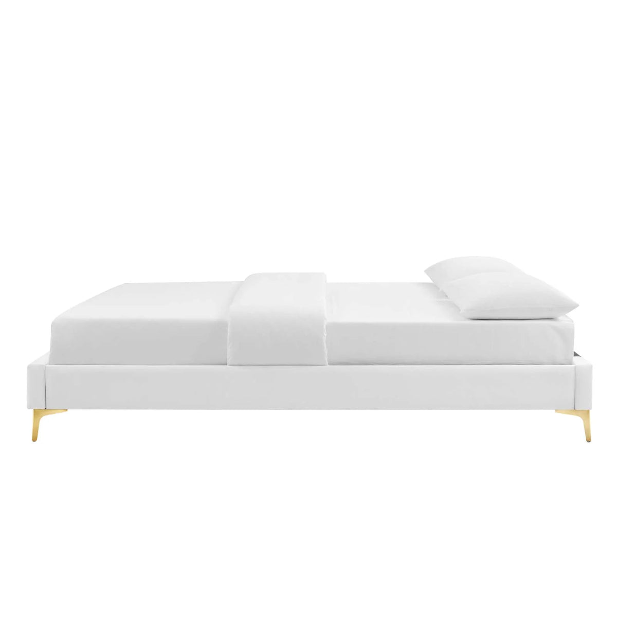 King Size White Velvet Platform Bed Frame I8166