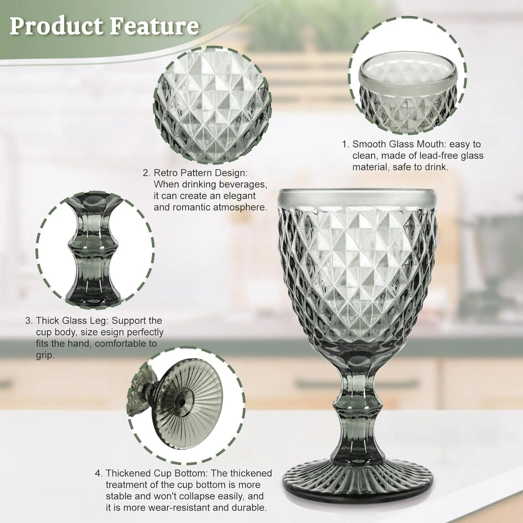 Smoke Gray Diamond Pattern Wine Glass Set of 6 U737642