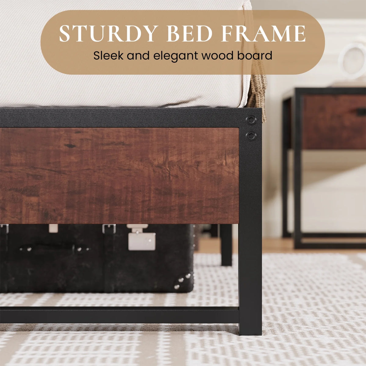 Brown King Size Metal Platform Bed Frame with Underbed Storage E2157