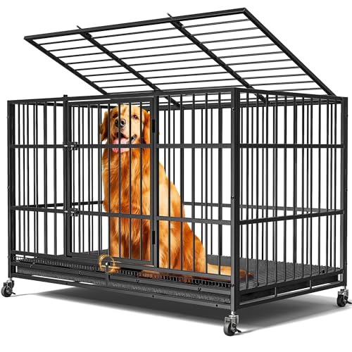 48" 38" Dog Crates with 4 Lockable Wheels, Removable Door and Tray H502723