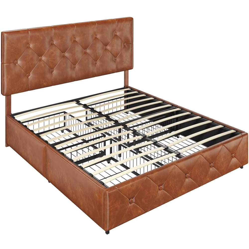Black Queen Upholstered Platform Bed with Storage S7576
