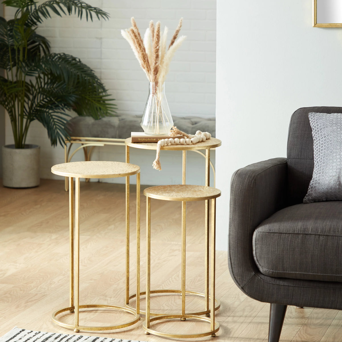16" x 28" Gold Metal Nesting Accent Table, 3-Pieces W8099