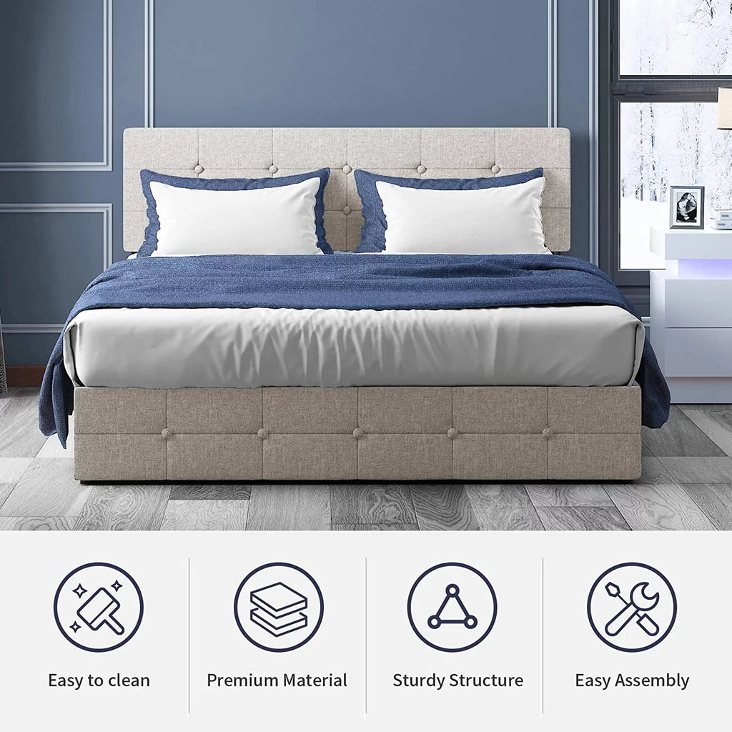 Queen Size Platform Bed Frame with 4 Storage Drawers N9055