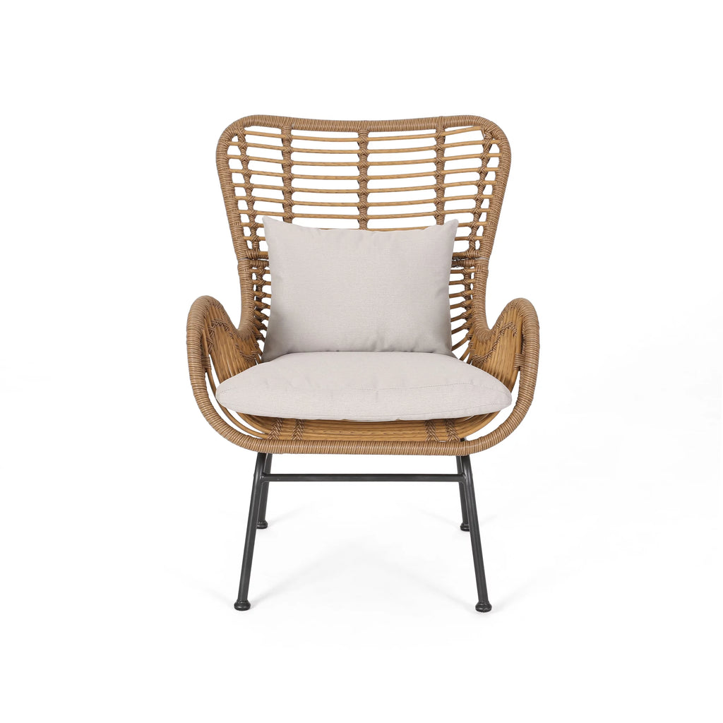 Light Brown and Beige Wicker Club Chairs with Cushions, Set of 2 U197