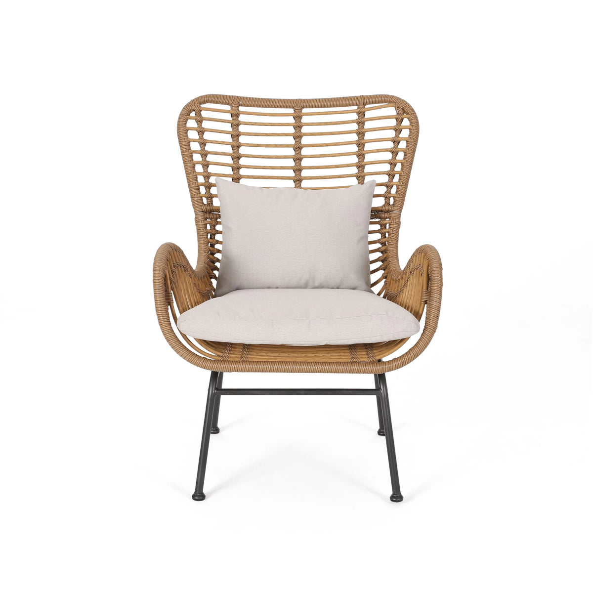 Light Brown and Beige Wicker Club Chairs with Cushions, Set of 2 U197