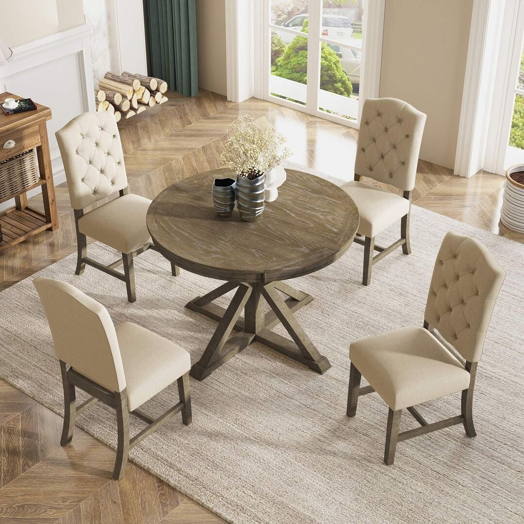 Extendable Round Dining Table Set for 4 W482