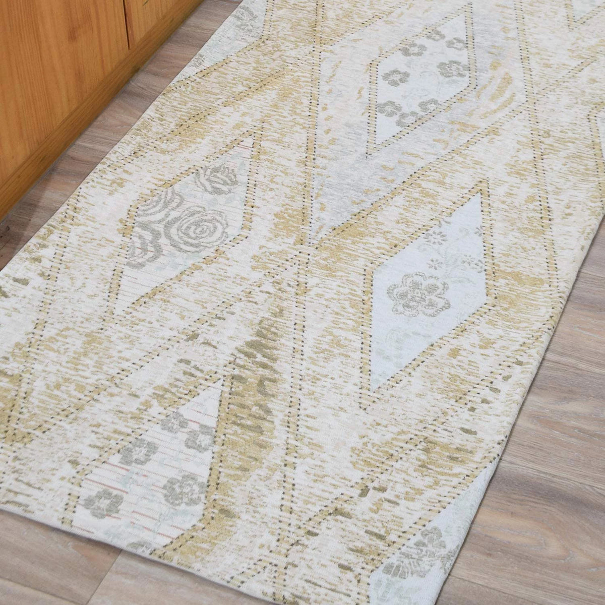 Beige & Cream Flat Weave 2.3'x9' Machine Washable Non Slip Runner Rug W95320