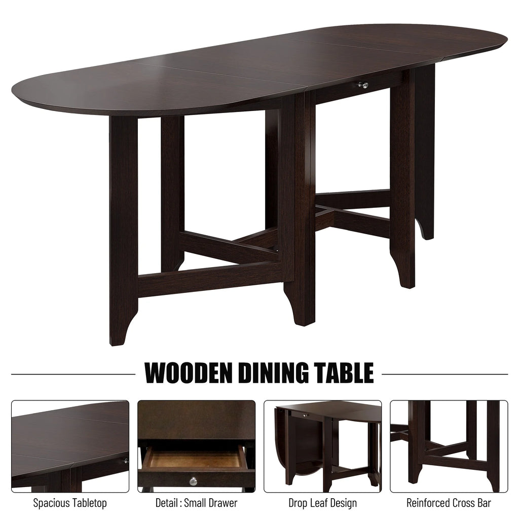 Extendable Drop Leaf Dining Table Set with 4 Upholstered Chairs I839090
