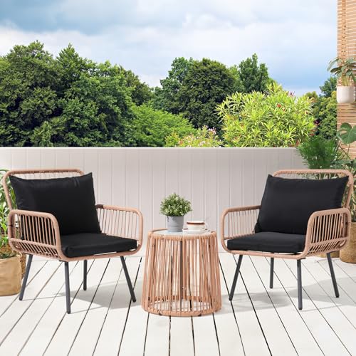 3 Pieces Patio Bistro Set with Round Glass Table Y6759