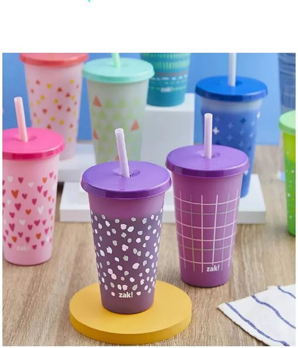 25 oz. Color-Changing Tumbler 12-Pack Set Plastic with Lids and Straws W869