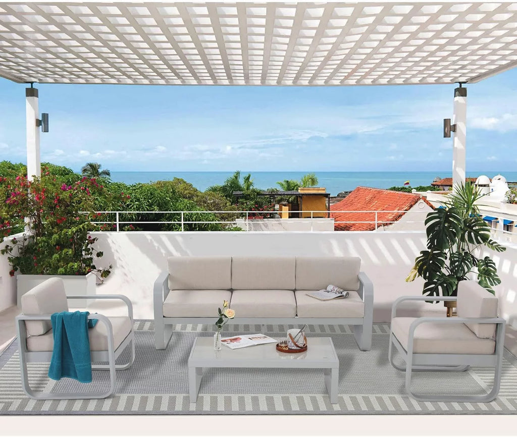 4 Piece Metal Outdoor Furniture Set with Cushions R7078