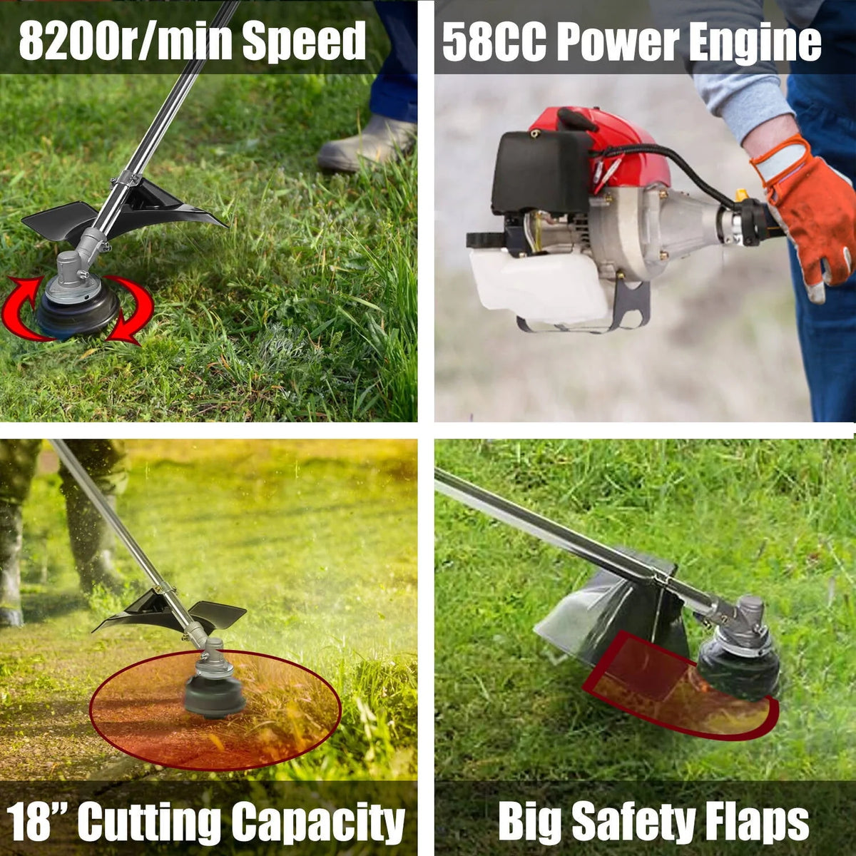58cc Gas Powered 4-in-1 String Trimmer with 4 Detachable Head Q892