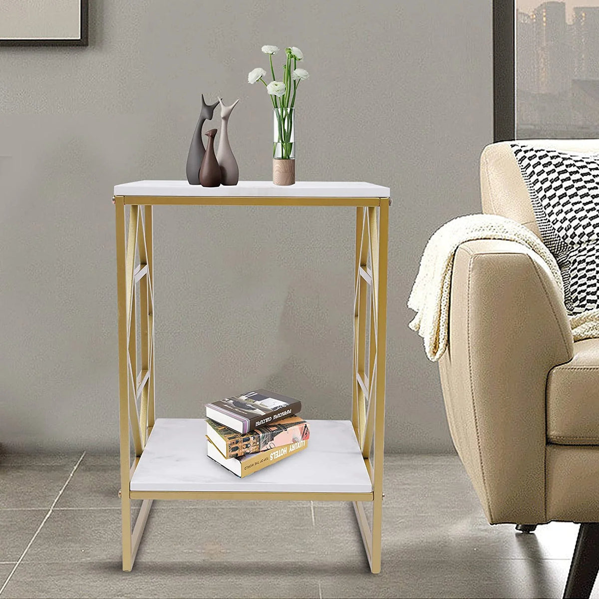 2-Tier Metal Nightstands with Storage Shelf M943576