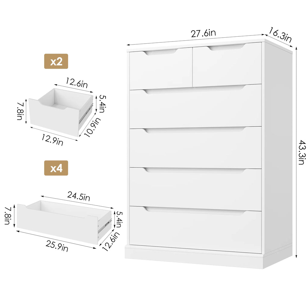 White 6 Drawer Wood Dresser Y33672