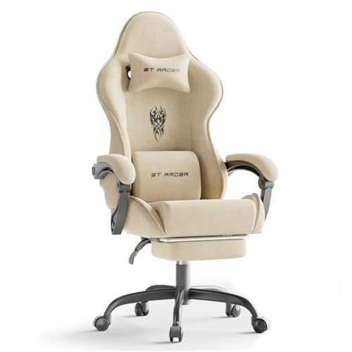 Green Velvet Ergonomic Gaming Chair with Footrest and Massage Lumbar Cushion G29326