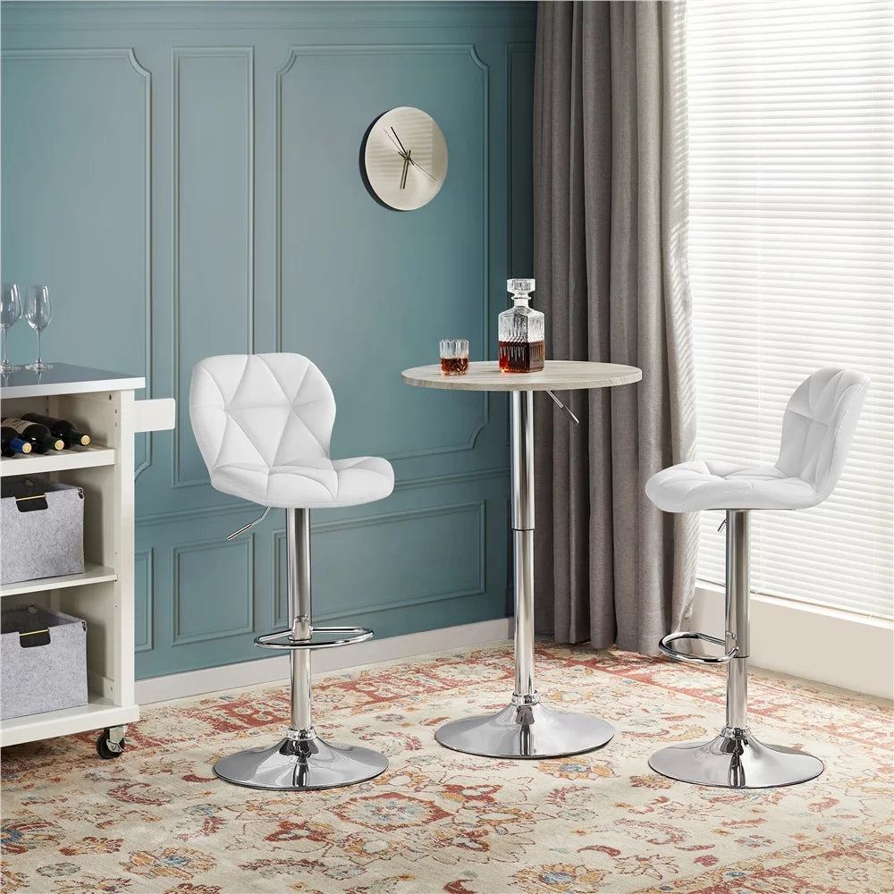 Adjustable White PU Leather Swivel Bar Stools with Backrest W72969