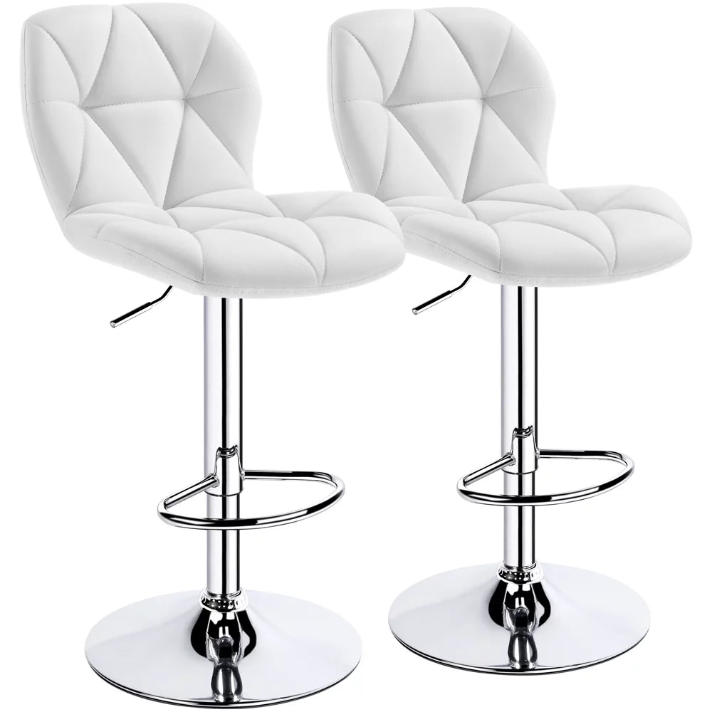Adjustable White PU Leather Swivel Bar Stools with Backrest W72969