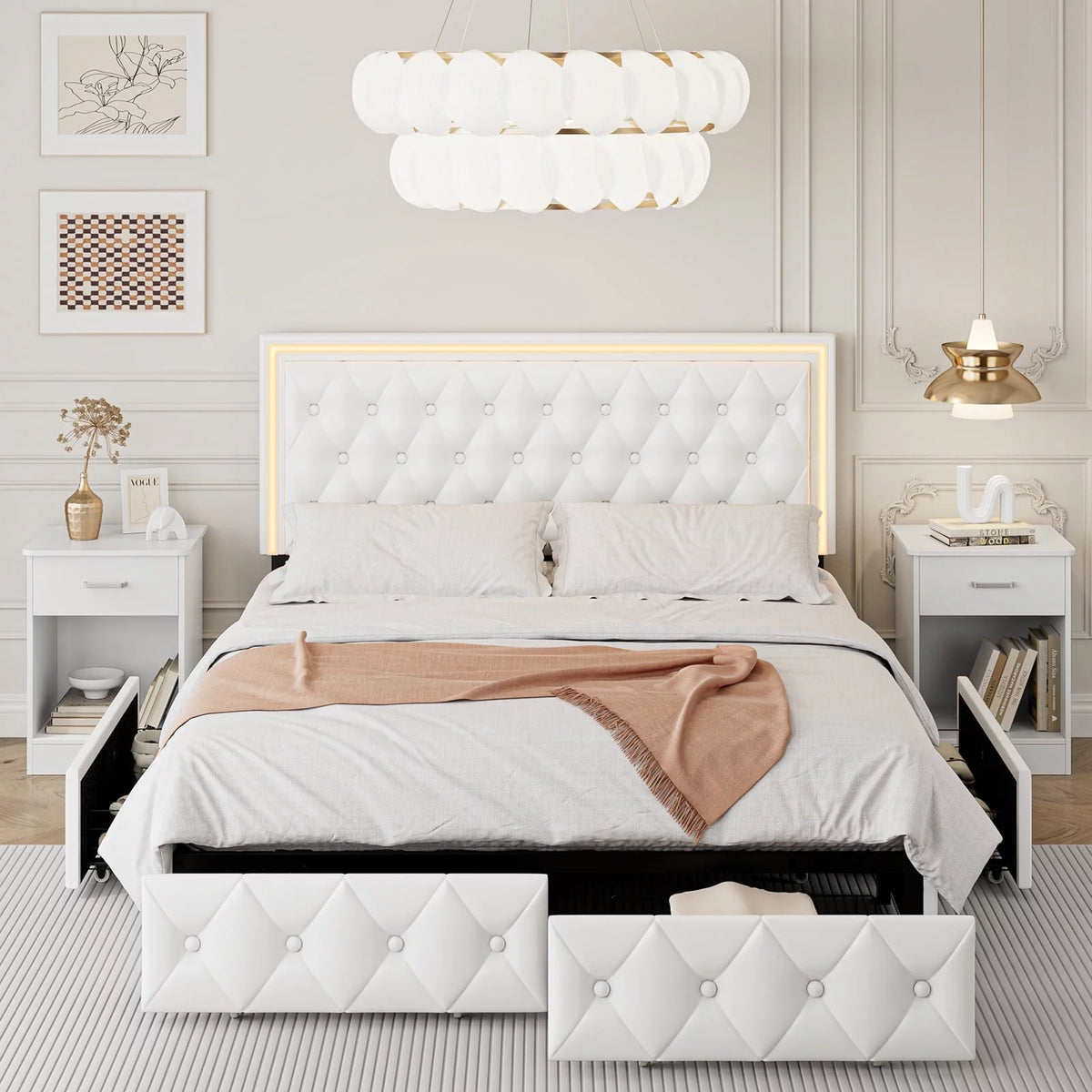 Queen LED Platform Bed Frame with 4 Storage Drawers H917478
