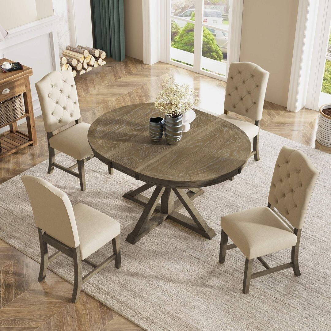 Extendable Round Dining Table Set for 4 W482