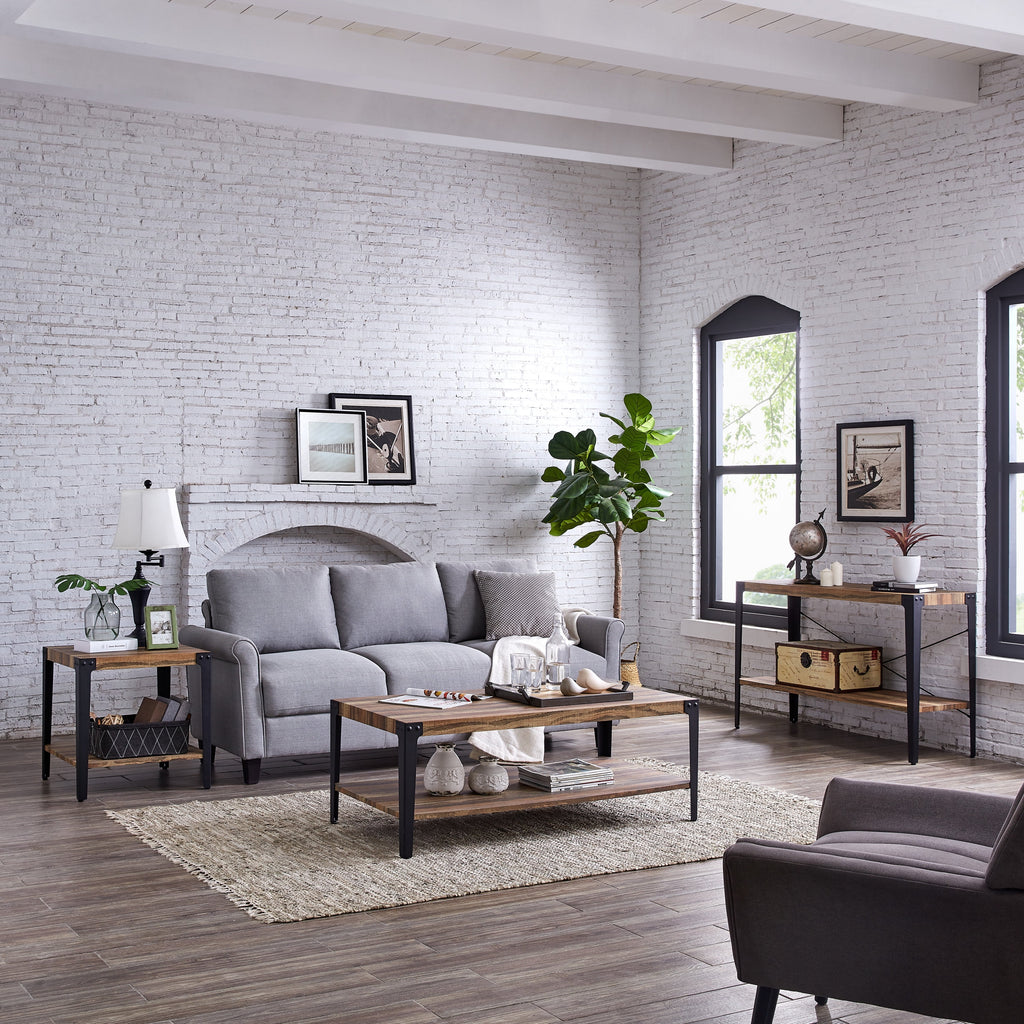 Industrial Console Table with Metal Legs and Distressed Wood Finish T734