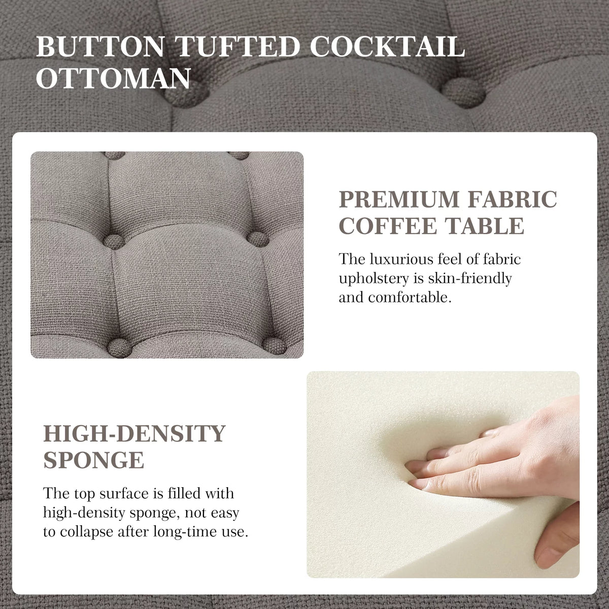 Grey Tufted Round Storage Ottoman Q872649