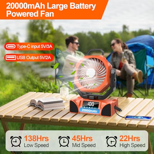 Portable Battery Operated Camping Fan with Remote Control & LED Lantern T292447