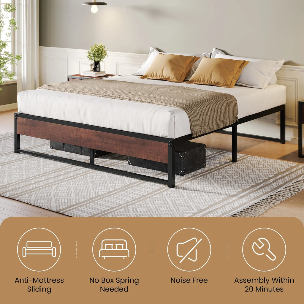 Brown King Size Metal Platform Bed Frame with Underbed Storage E2157