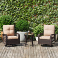 3 Piece Swivel Rocking Wicker Patio Chairs Set with Beige Cushions I80836