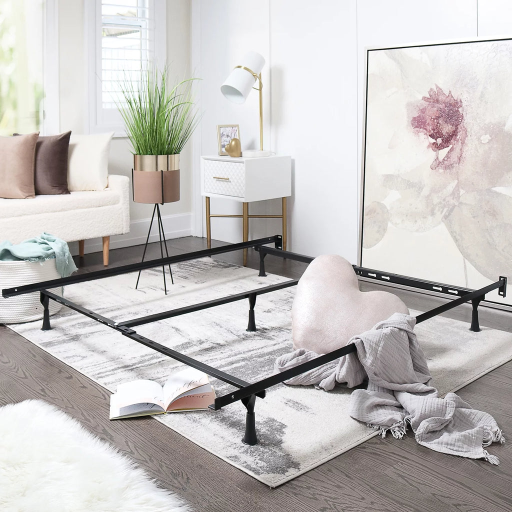 Adjustable Metal Bed Frame with Center Support, Twin to Queen, Black D65499