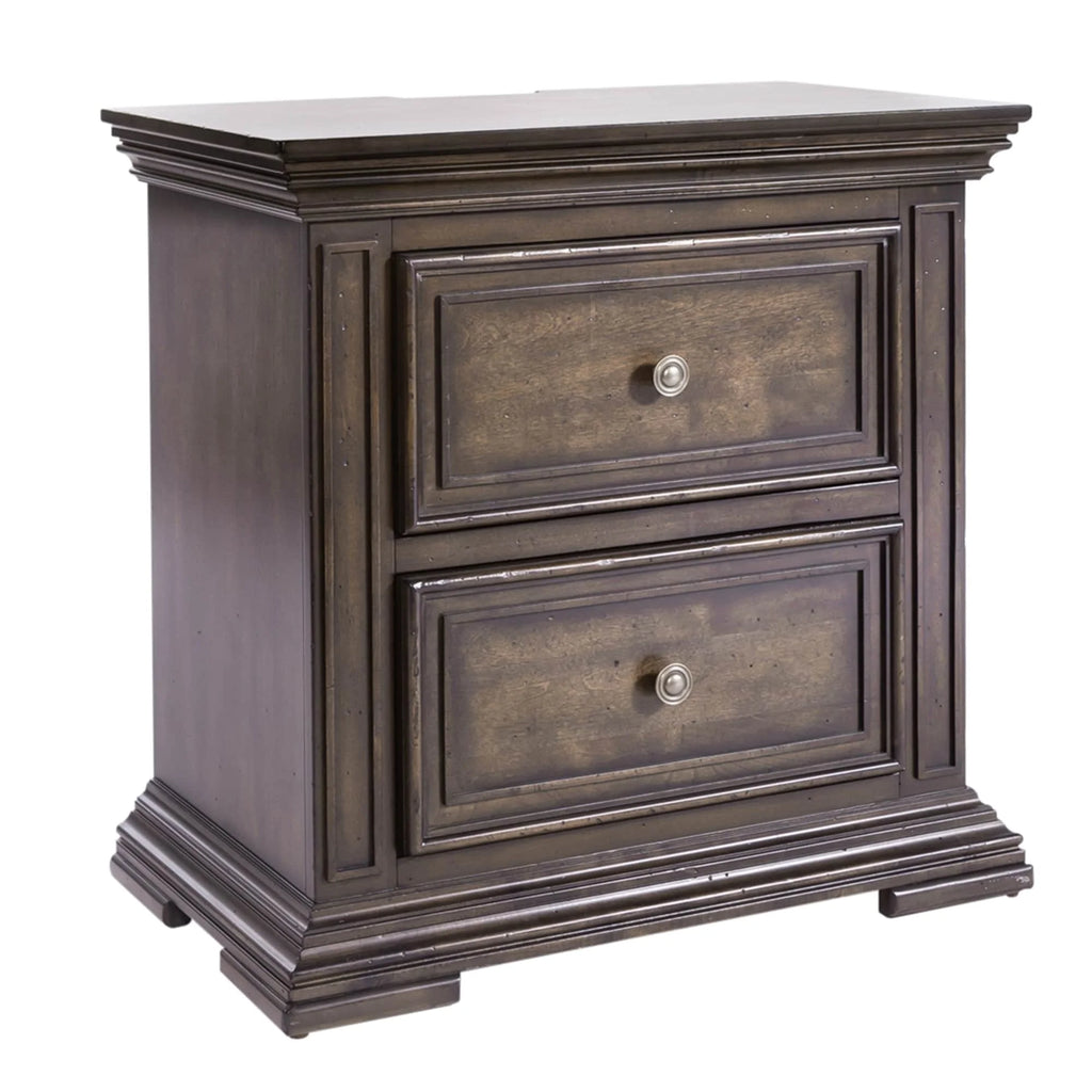 Light Brown 2 Drawer Night Stand with Charging Station Q560