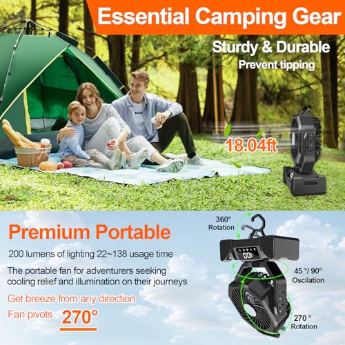 Portable Battery Operated Camping Fan with Remote Control & LED Lantern T292447