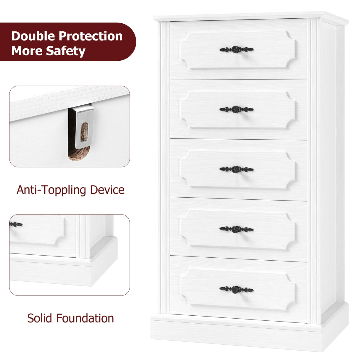 White 5 Drawer Wood Dresser N358