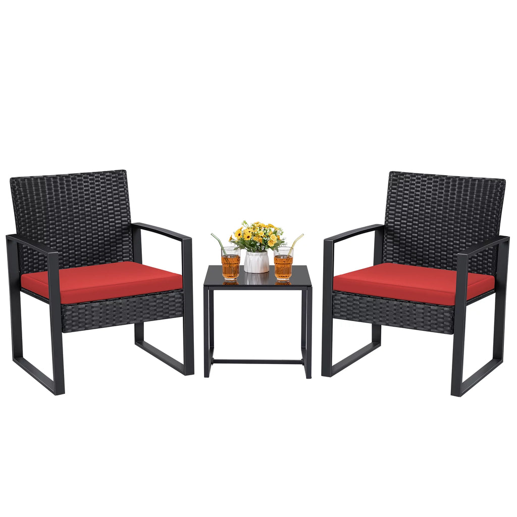 3 Pieces PE Rattan Bistro Set with Coffee Table B730
