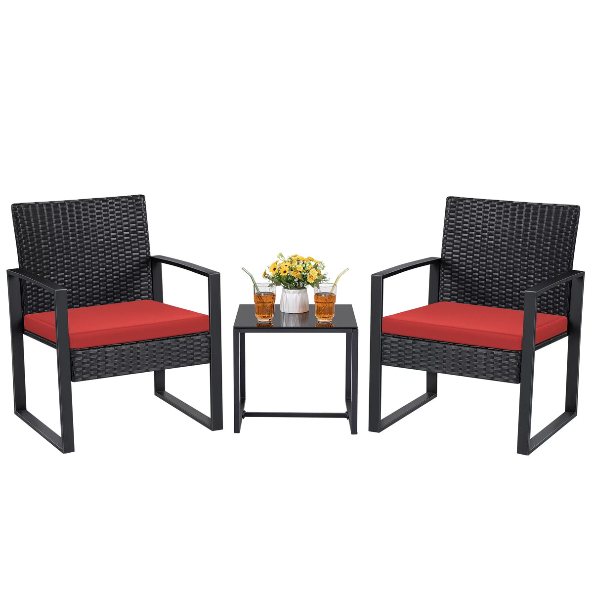 3 Pieces PE Rattan Bistro Set with Coffee Table B730