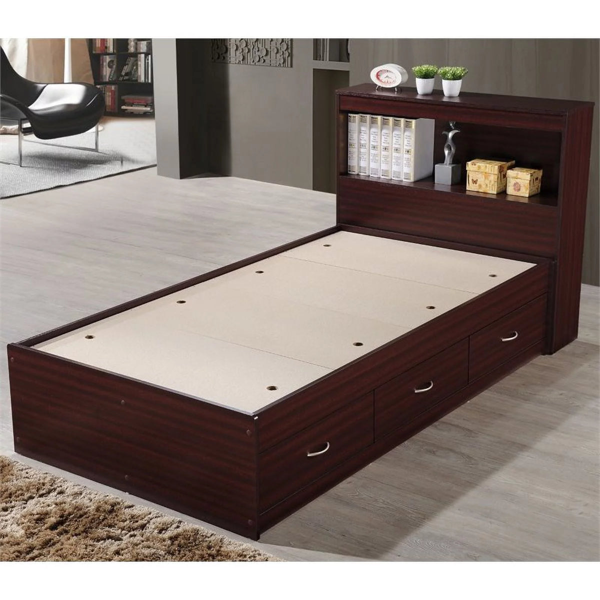 2 Piece Bedroom Set with Captain Bed and 2 Door Armoire in Mahogany M917