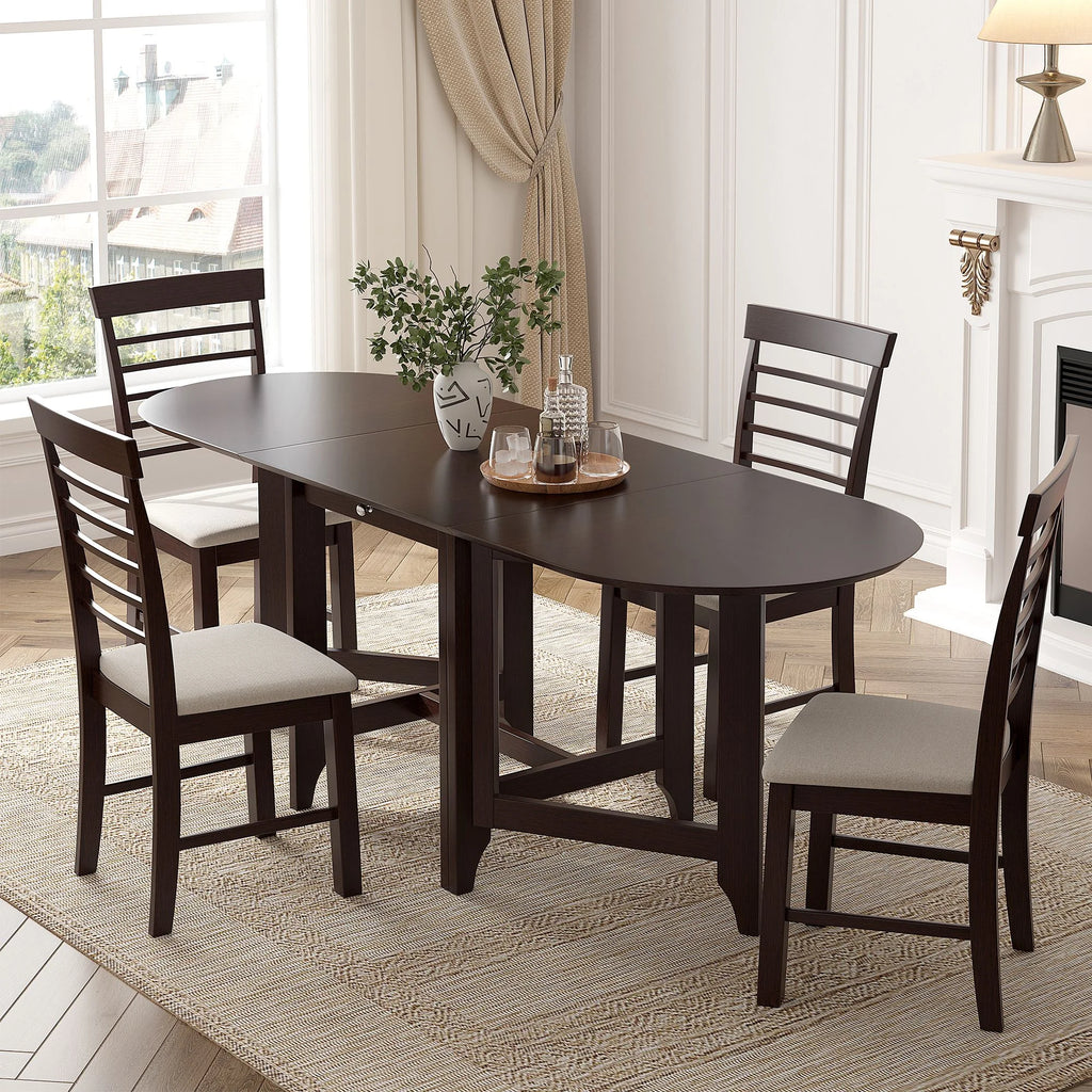 Extendable Drop Leaf Dining Table Set with 4 Upholstered Chairs I839090