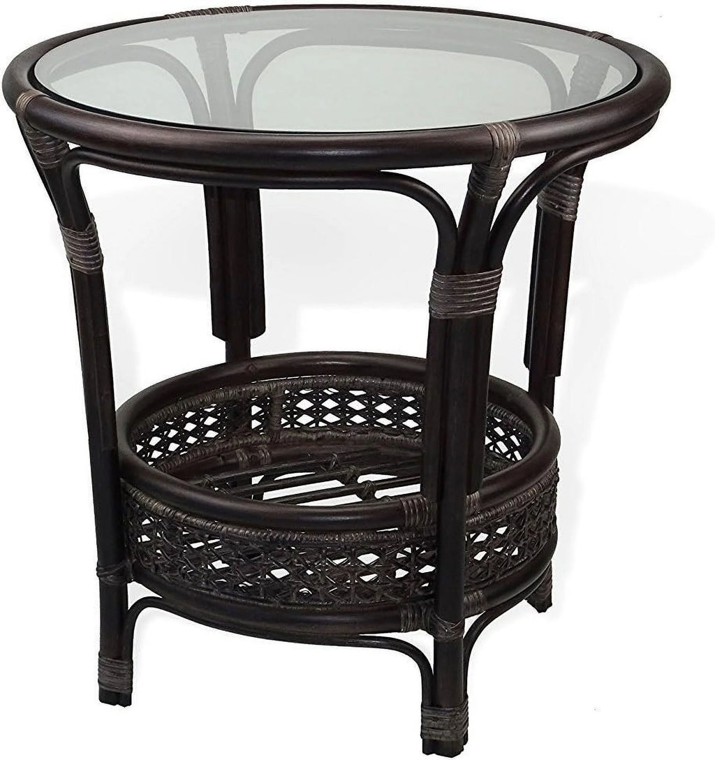 Round Rattan Wicker Coffee Table with Glass Top F892