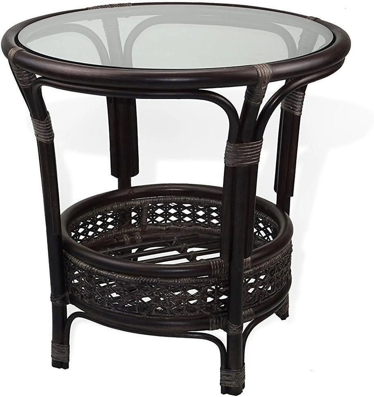 Round Rattan Wicker Coffee Table with Glass Top F892