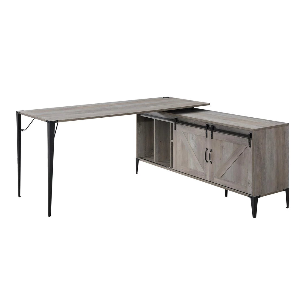 L Shape Writing Desk with 6 Open Compartments, Gray O16037